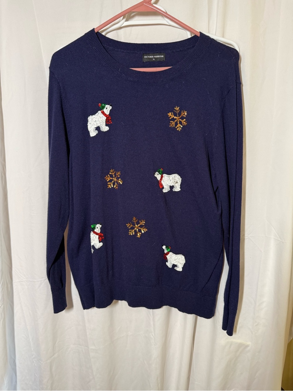 Victoria Harbor Navy Polar Bear Crewneck Sweater